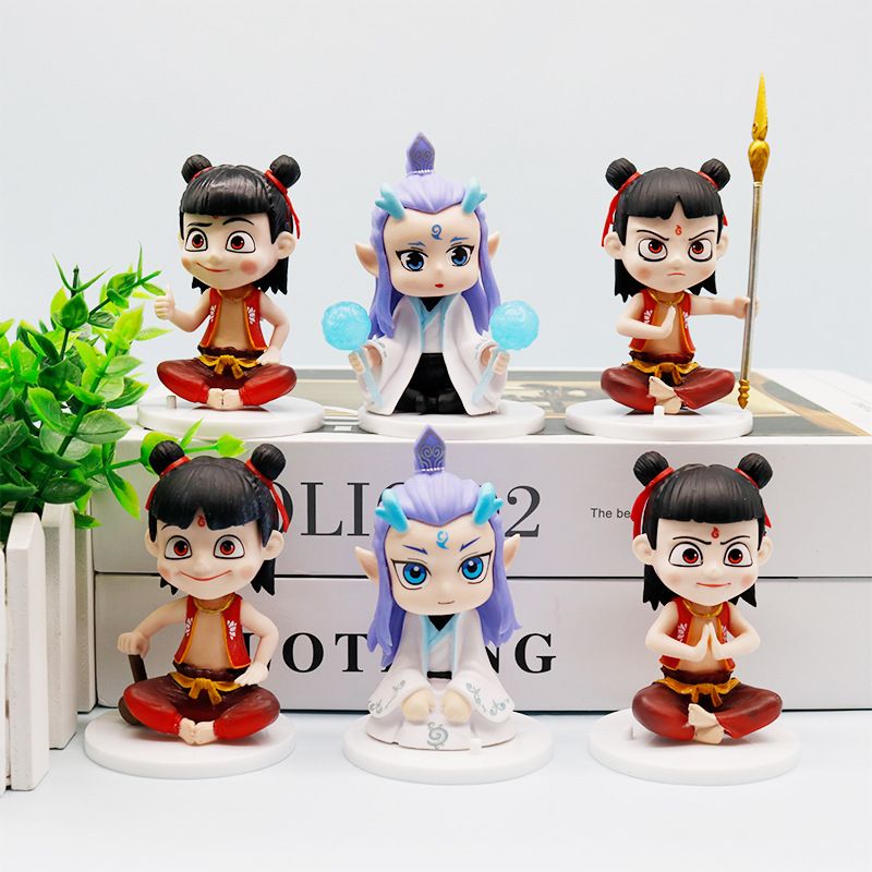 New Aobing Handmade Anime Movie Ornament Nezha Doll Seating Set Of 6 Styles_voghion.com
