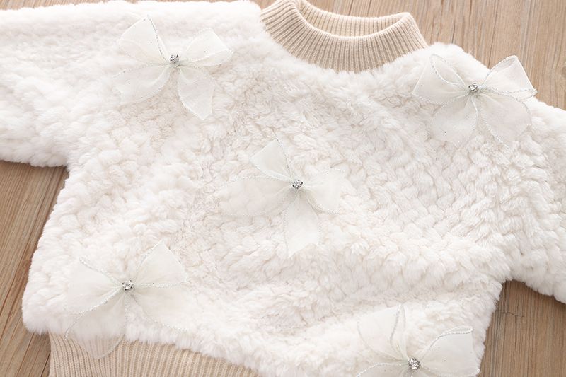 Pull en velours épais pour filles, haut chaud, nouveau style coréen, col rond, imitation fourrure, pour bébés et enfants, hiver 2022_voghion.com