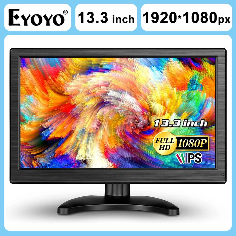 Monitor desktop EYOYO 19201080P HDMI per computer con altoparlante, display LCD esterno VGA da 13,3 pollici 16:9, 72% NTSC, VESA_voghion.com