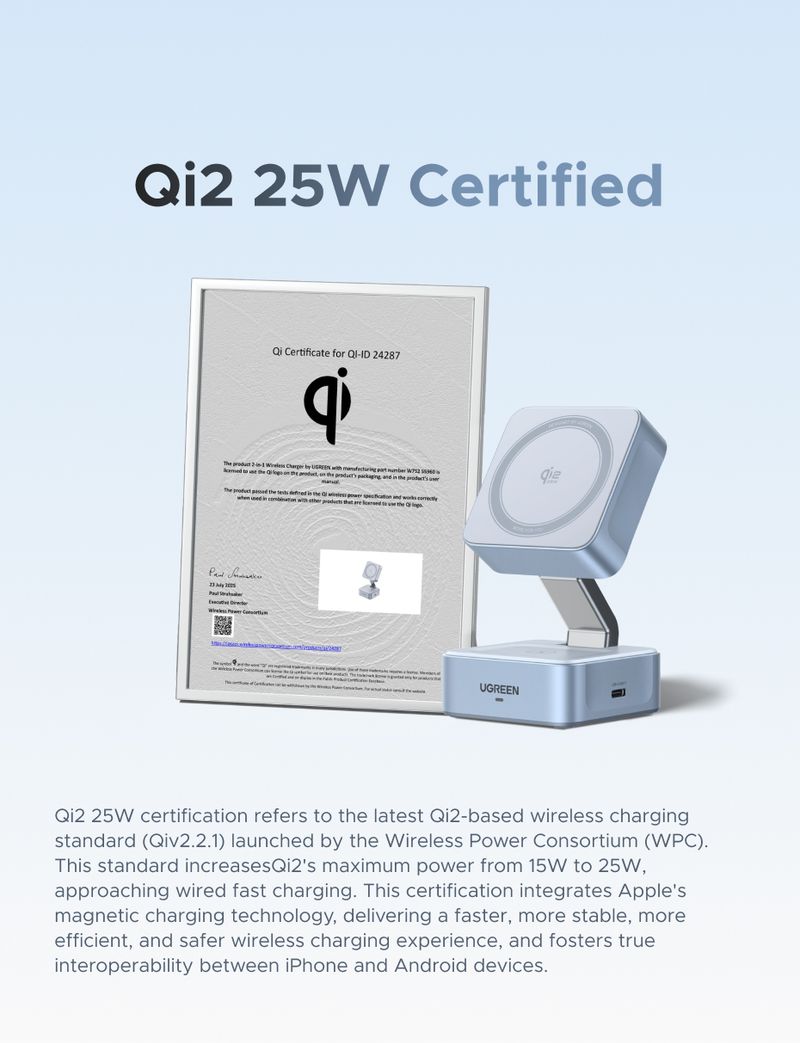 UGREEN Upgraded Qi2 25W Magnetic 2-in-1 Wireless Fast Charging Stand Mag Safe Charger For IPhone 16 17_voghion.com