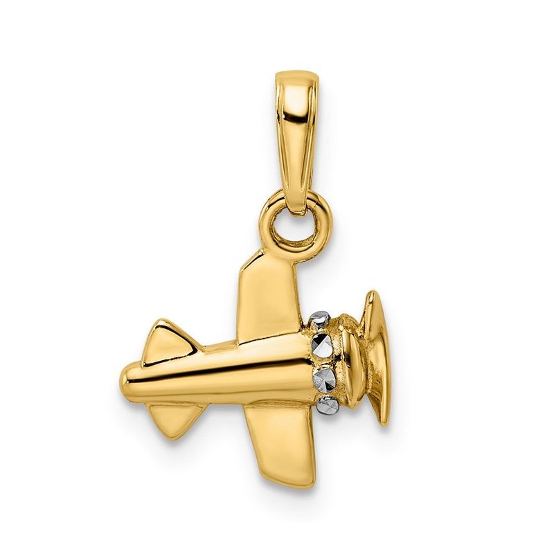 14k W/ White Rhodium 3D Diamond-cut Airplane Pendant_voghion.com