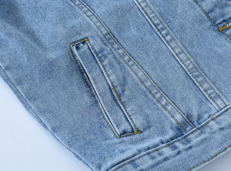 K Nuova giacca retrò in denim blu da donna; top ampio e taglie comode._voghion.com