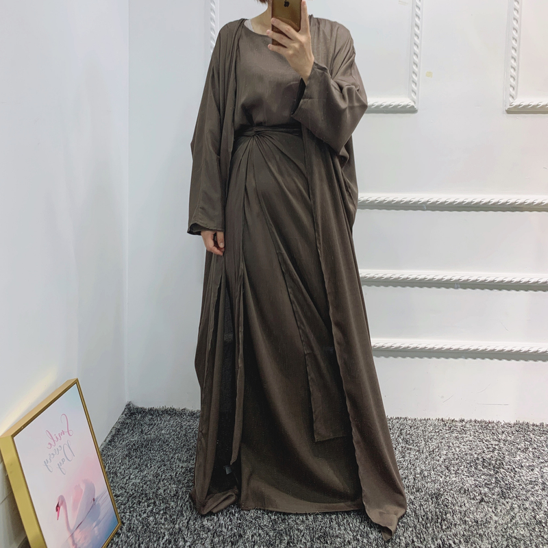 Women's clothing Muslim women's burqa Turkish cardigan robe solid color three-piece set muslim abaya_voghion.com