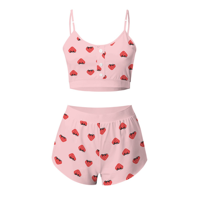 Women's fashionable printed suspenders two-piece set, cool, thin, tight and sweet home clothes_voghion.com