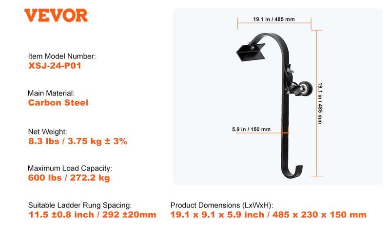 VEVOR Ladder Roof Hook Stabilizer 2 Pack With Fixed Wheel & Swivel Bar Steel_voghion.com