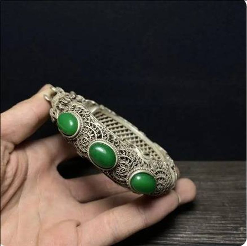 Braccialetto squisito con filo d'argento e pietra preziosa cinese in mosaico, regalo di gioielli_voghion.com