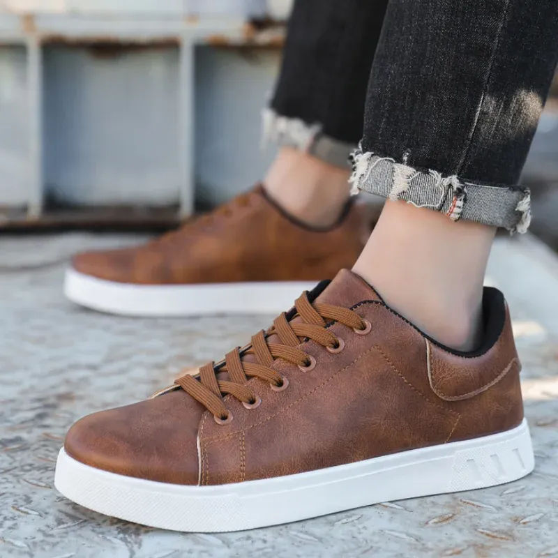 Scarpe da uomo classiche in pelle, scarpe da ginnastica casual con suola spessa, scarpe da passeggio alla moda con lacci, scarpe vulcanizzate comode e antiscivolo primaverili_voghion.com