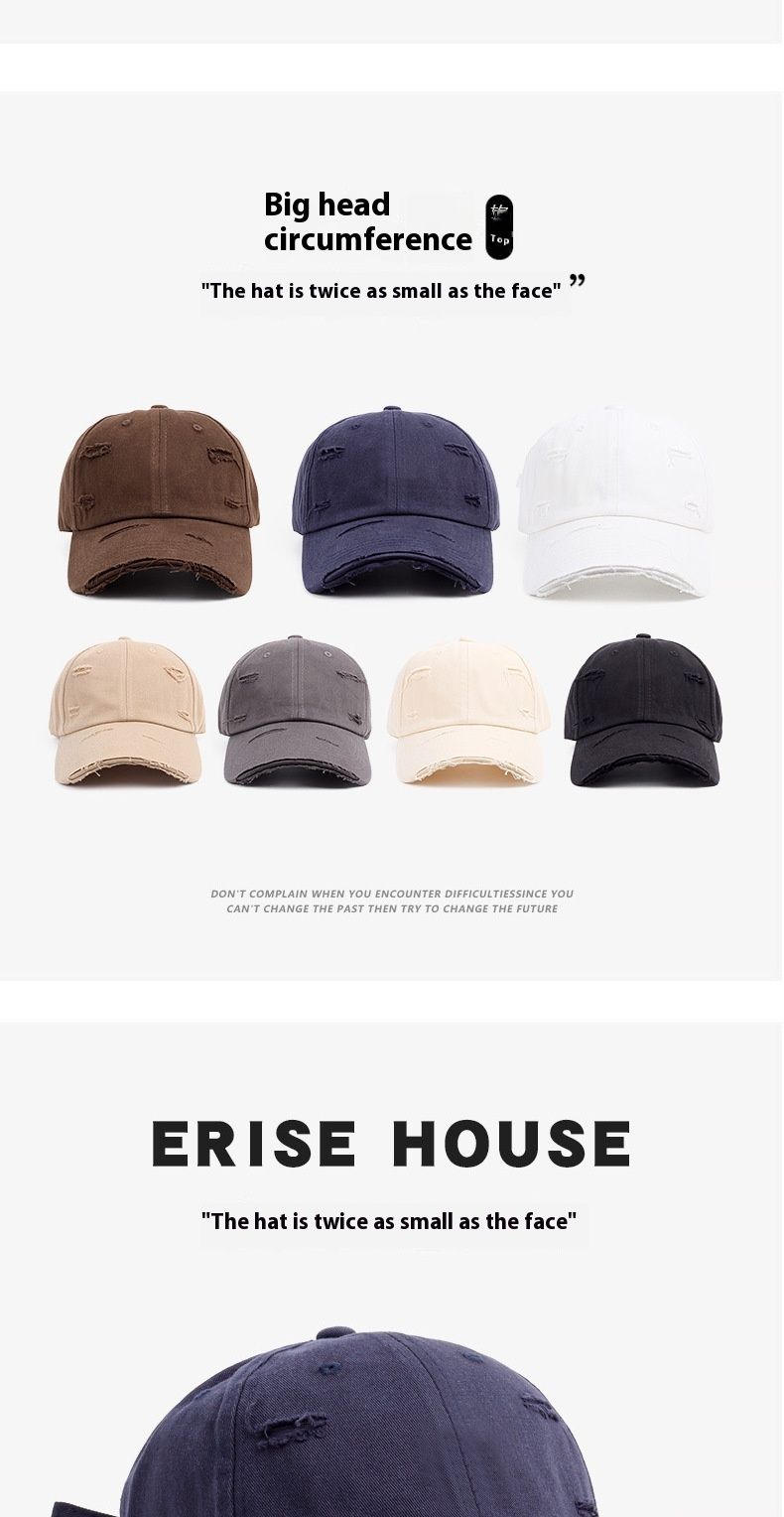 Baseball cap female new spring and summer hip-hop Hundred with soft top curved brim retro personality do old broken hole duck tongue cap male_voghion.com