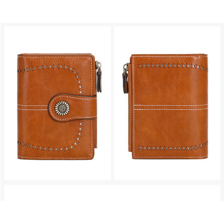 New RFID Anti-theft Brush Women's Wallet Multi Card Buckle Wallet European And American Fashion Short Zipper Wallet_voghion.com