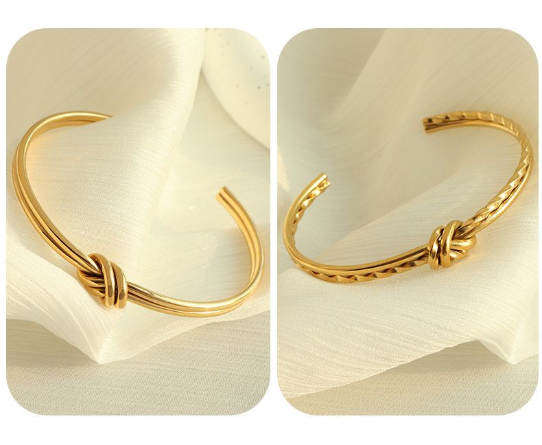 Set di gioielli da donna, moda francese retrò, geometrico, in acciaio al titanio, bracciale aperto da donna con nodo intrecciato a forma di C, design di nicchia da donna_voghion.com
