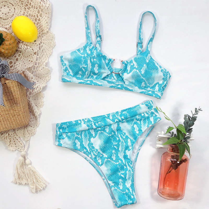 Maillot de bain femme maillot de bain fendu vert imprimé léopard bikini nouveau maillot de bain couleur unie_voghion.com