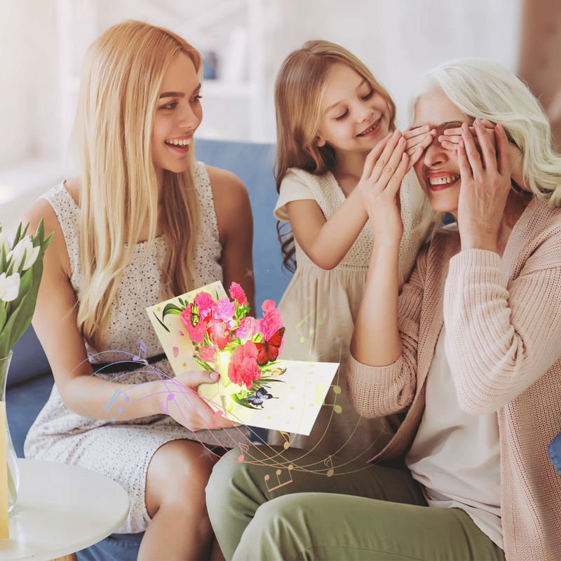3D Pop Up Mother's Day Cards, Best Mom Ever Carnation Card With Music And Multicolor LED Lights Envelope And Blank Wish Card For Mom Wife Grandma_voghion.com