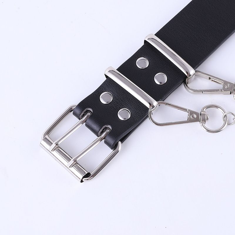 Selezione rigorosa di Row Chicken, cintura a vita larga da donna, fibbia a rullo a doppio ago, catena per il tempo libero con occhiello cavo._voghion.com