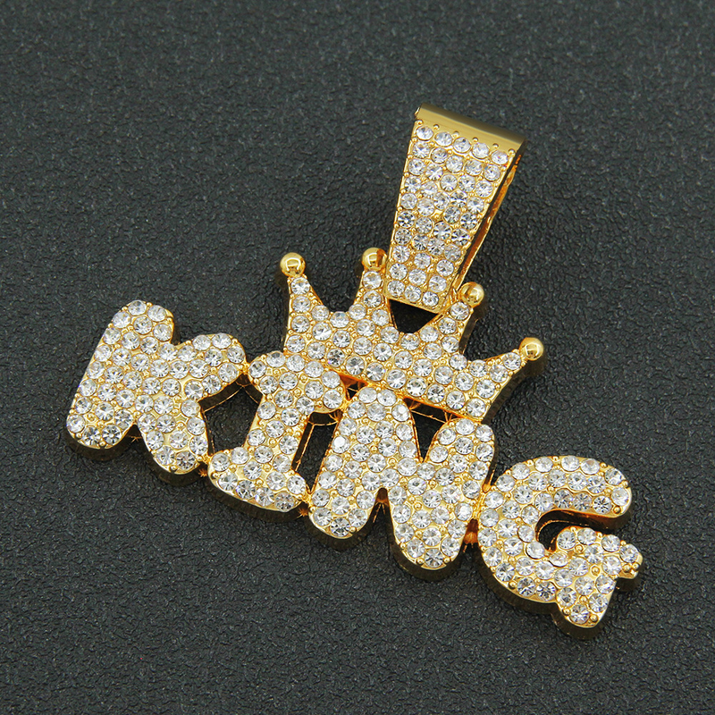 Hip Hop glänzende King Letter Anhänger Halskette Herren trendige coole kubanische Kette Zubehör_voghion.com