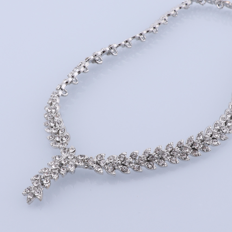 Leaf Shape Dangle Drop Party Crystal Earring Necklace Bracelet Ring Wedding Jewelry Set for Brides_voghion.com