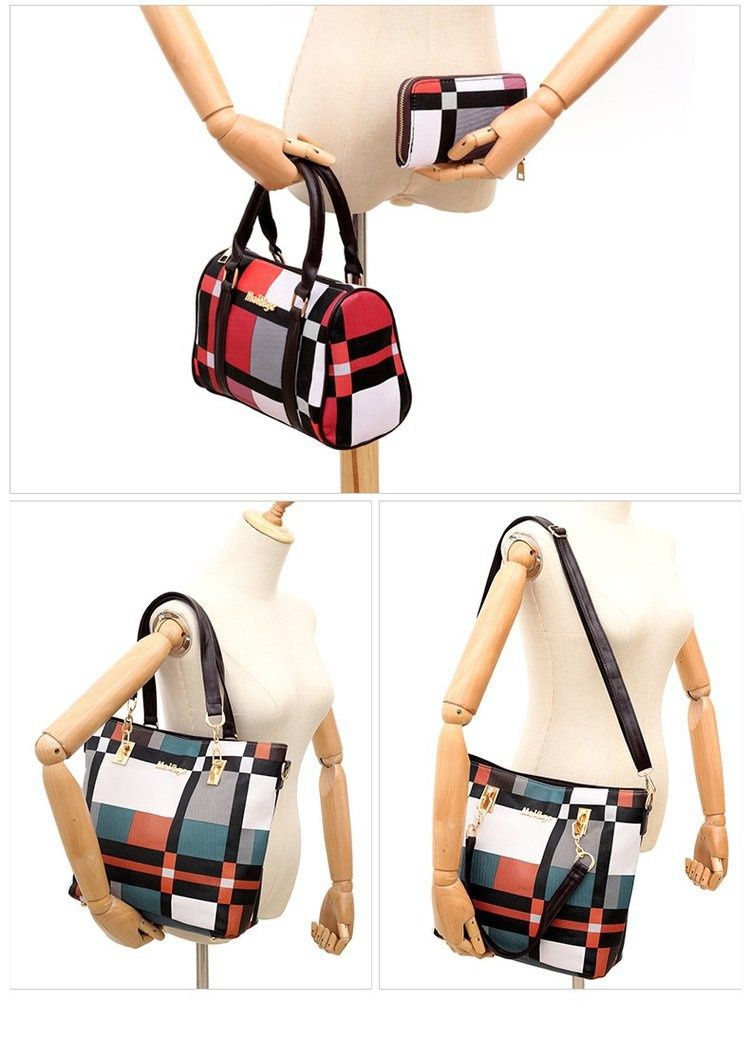 Andralyn New Plaid Six Piece Set Mother Tote Bag Contrasting Color Trend One Shoulder Handbag Women's Handbag Key Bag_voghion.com