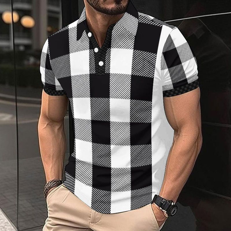Neues trendiges 3D-Poloshirt mit Stehkragen und kurzen Ärmeln für Herren_voghion.com