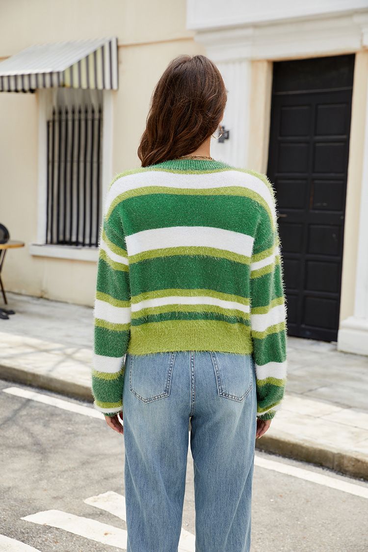 Veste parfumée de qualité supérieure, cardigan décontracté en tricot à col en V et couleur contrastée pour l'automne_voghion.com