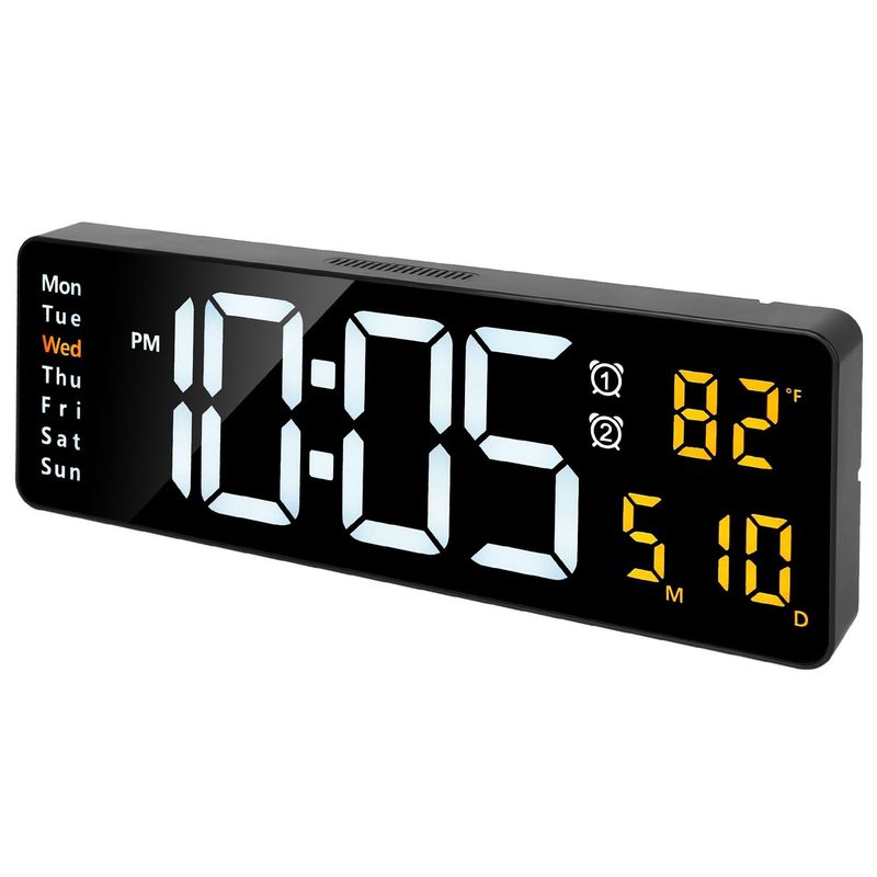 15.7in LED Digital Wall Clock With Remote Control 10 Level Brightness 3 Alarm Settings 12/24Hr Format Timing Countdown Temperature Calendar Display Decorative Clock For Office Home_voghion.com