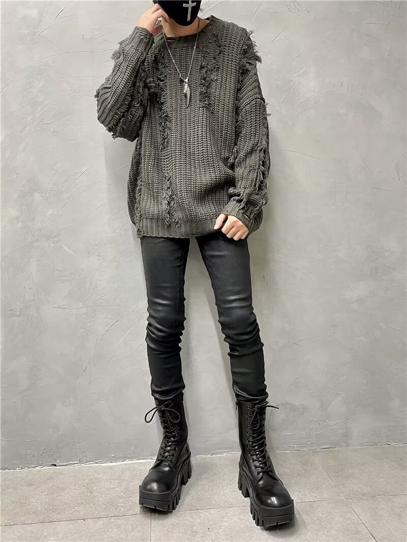 Men’s Slim-Fit Knit Sweater – Trendy Crewneck Pullover For Autumn/Winter ( Casual & Stylish Top, Acrylic Blend, Wavy Texture)_voghion.com