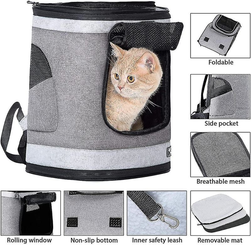 Waterproof Padded Fabric Pet Dog Puppy Cat Backpack Rucksack Carrier Bag (grey)_voghion.com