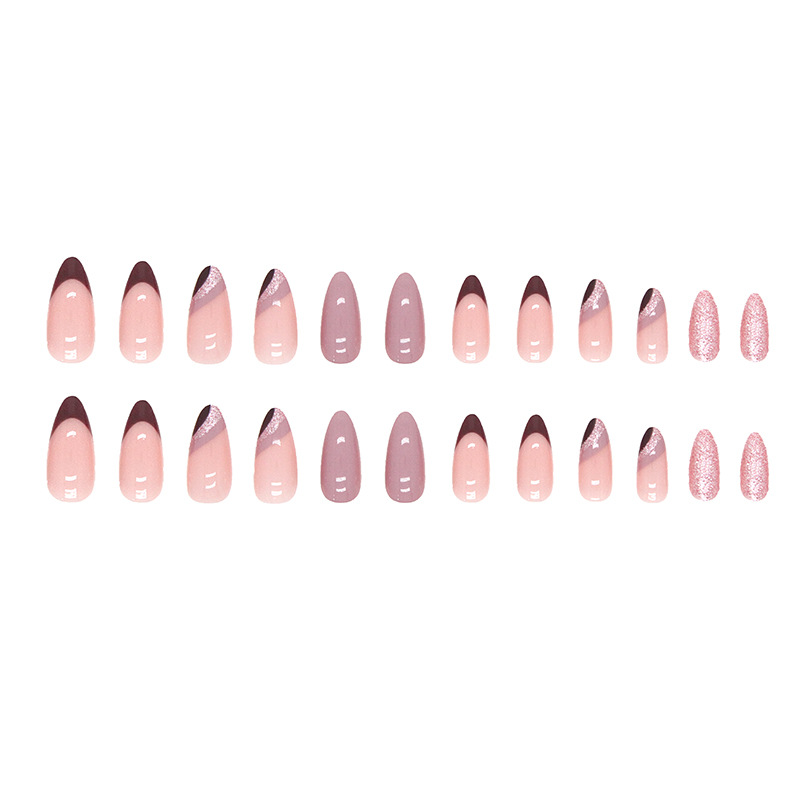 Unghie finte a mandorla 24 pezzi, unghie finte francesi rosa, testa ovale, design ondulato, punta per manicure staccabile, copertura completa pre-applicata_voghion.com