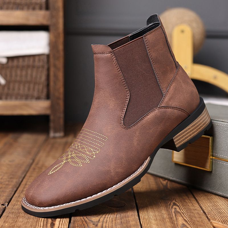 European Warm Series R003 Embroidered Slip-On Men's Martin Boots_voghion.com