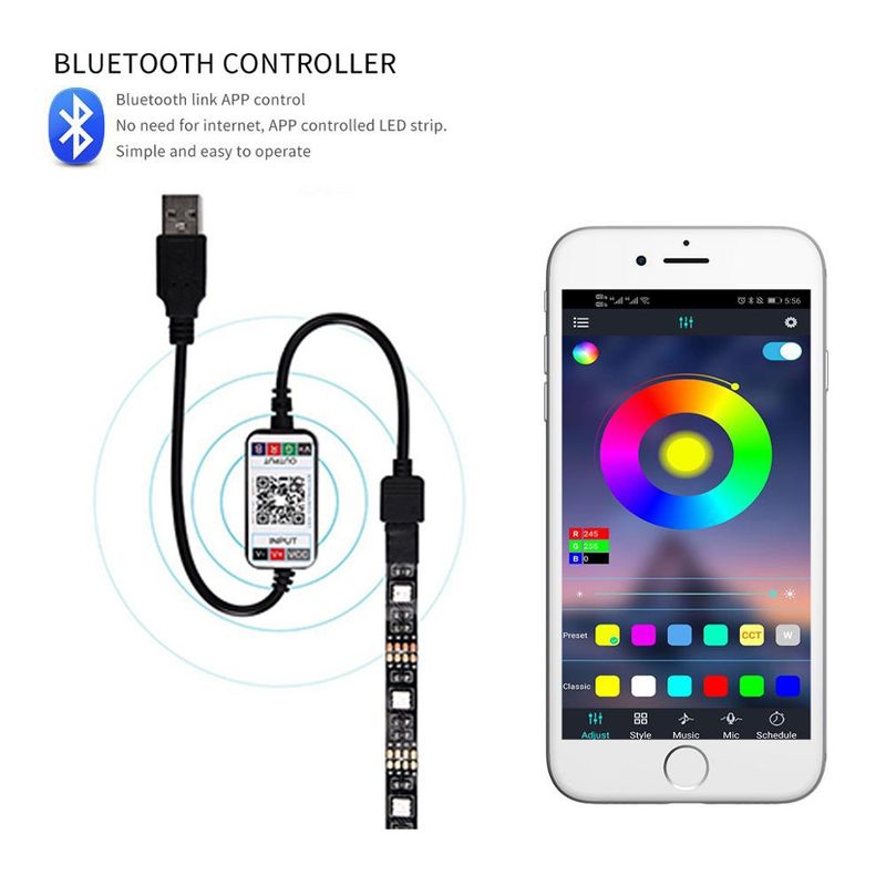 5050 RGB LED Strip Lights With Bluetooth & 24-Key Remote, USB-Powered 5V Flexible Light Strips For Home Decoration, Mood Lighting, Parties_voghion.com