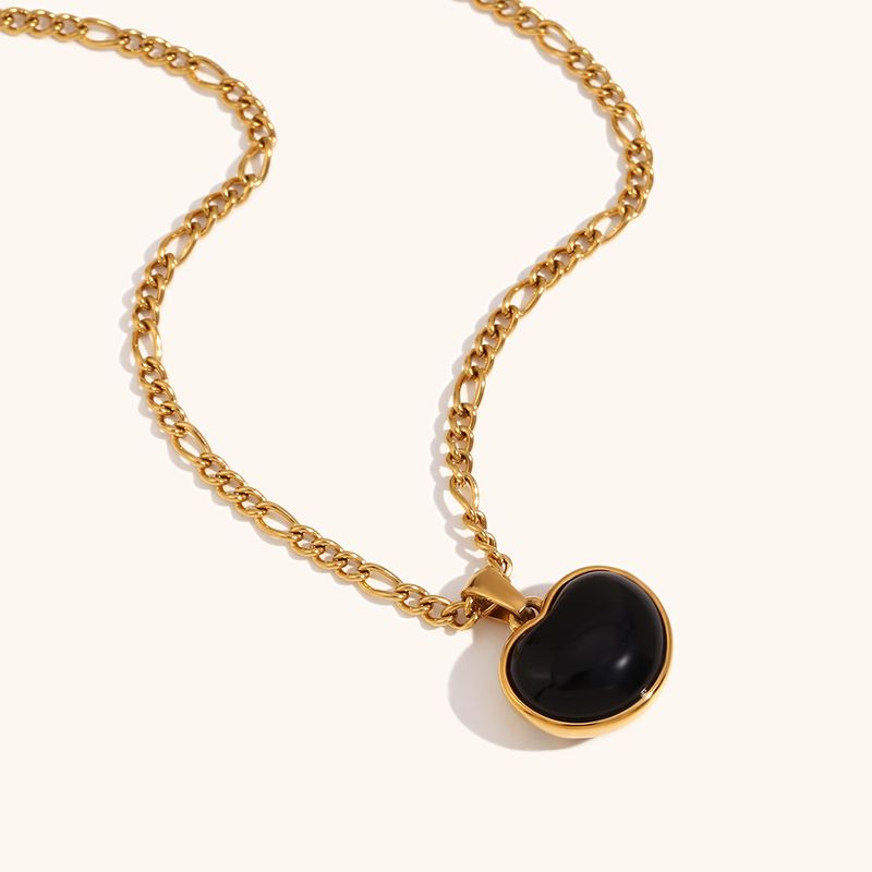 Collana con ciondolo a forma di cuore in pietra naturale onice nera placcata oro, in acciaio inossidabile, alla moda, per donna_voghion.com