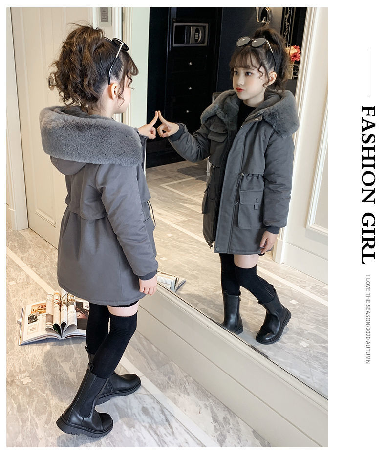 Kinderkleidung Neue stilvolle Plus Samtverdickte Parka-Mädchen-Baumwollmantel für große Kinder_voghion.com