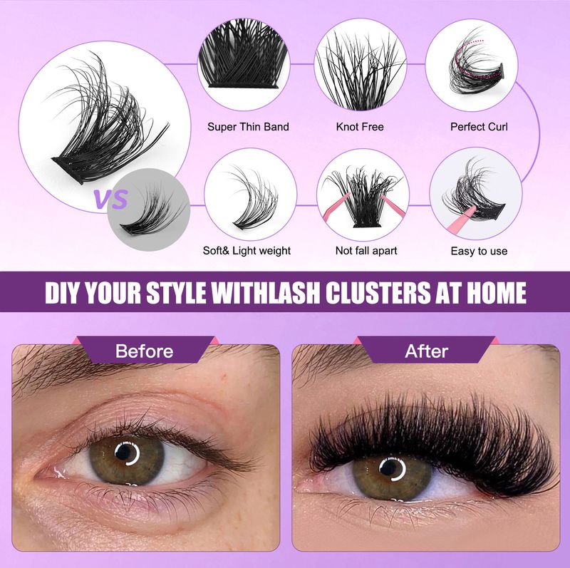 False Eyelashes Diy False Eyelash Extension Kit Single Cluster 10 16mm Length Mixed Eyelashes_voghion.com