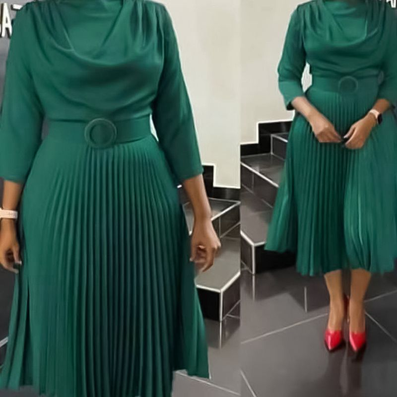 Moda donna africana taglie forti tinta unita plissettata_voghion.com