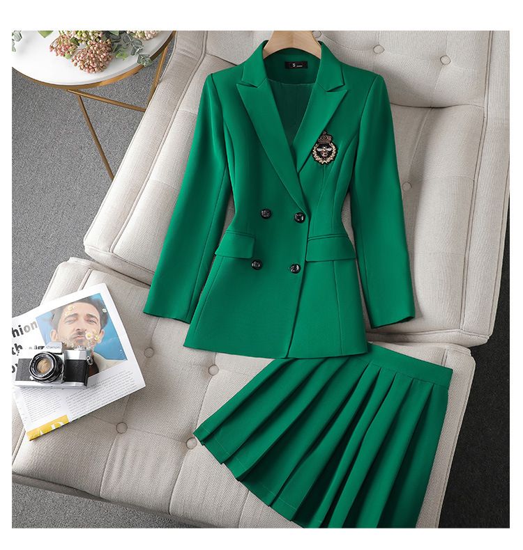 Women's Clothing Green Suit Pleated Skirt Suit Women's Autumn New Autumn Coat Women's Temperament High End Jk Small Suit_voghion.com