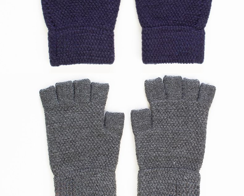 Half Finger Men Autumn Winter Cold Proof Warm Knitted Wool Fingerless Flip Cover Riding Driving Thickened Student Gloves_voghion.com