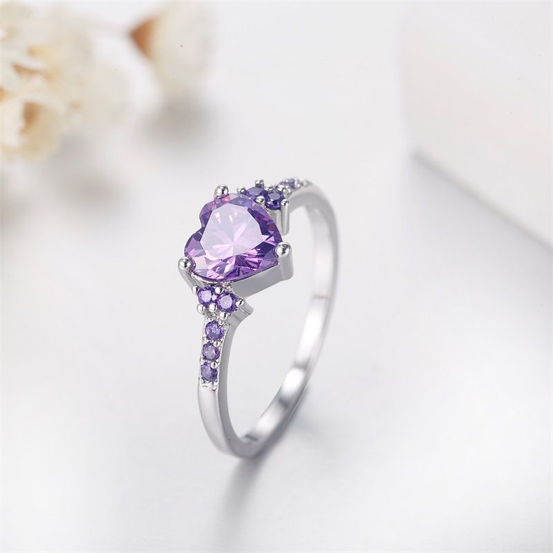 Natürliche Amethyst Zirkonia Silber Mode Hochzeit Herzförmigen Ring Schmuck Mädchen_voghion.com