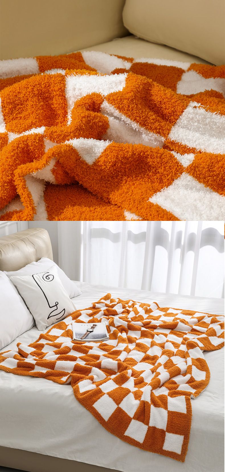 INS Nordic divano coperta a scacchiera scozzese coperta piccola aria condizionata lavorata a maglia, coperta per pisolino in velluto con bordo mezzo_voghion.com