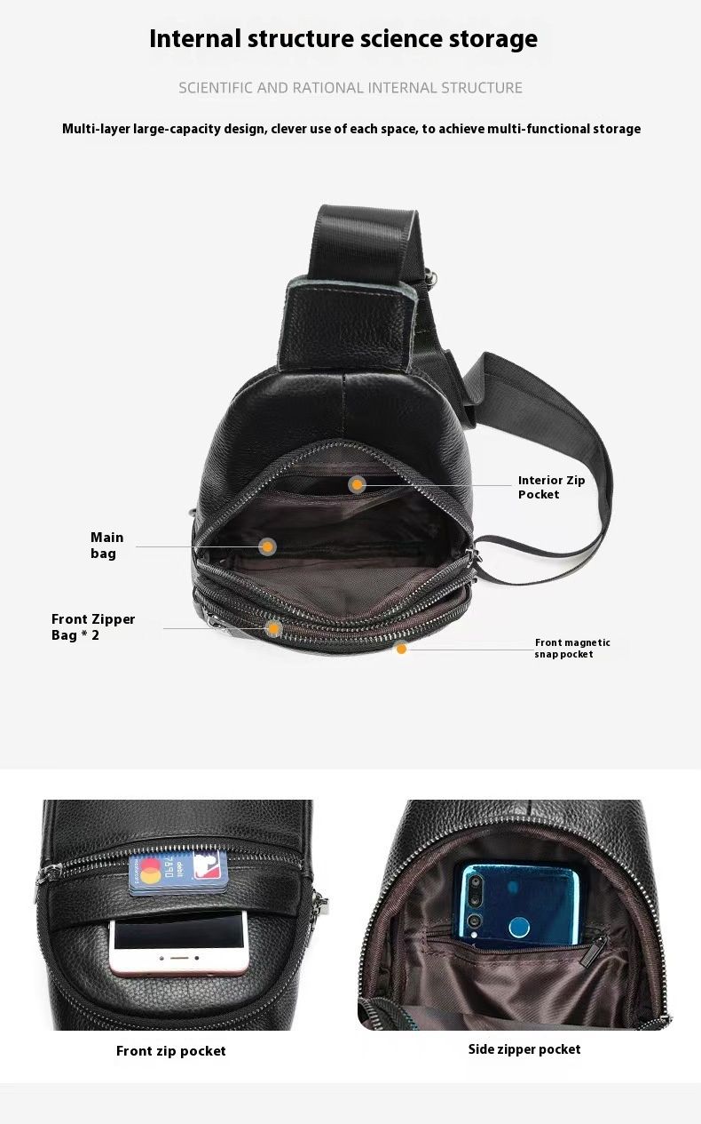 Pelle da uomo di alta qualità, strato superiore in pelle bovina, borsa a tracolla alla moda in tinta unita, zaino casual da petto, borsa da uomo_voghion.com
