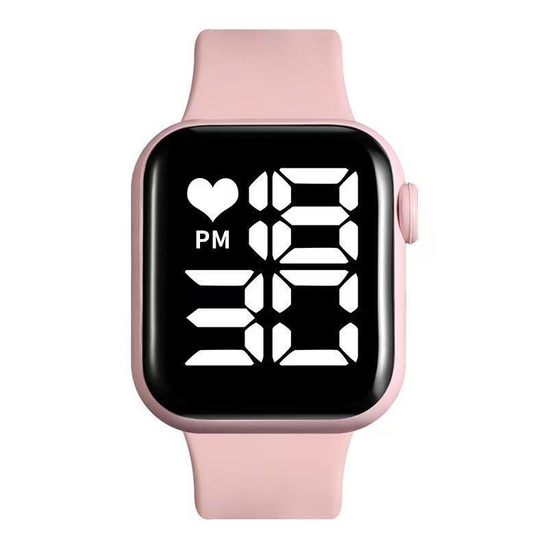 quadrato con pulsante luce bianca, orologio elettronico LED per studenti alla moda e minimalista_voghion.com