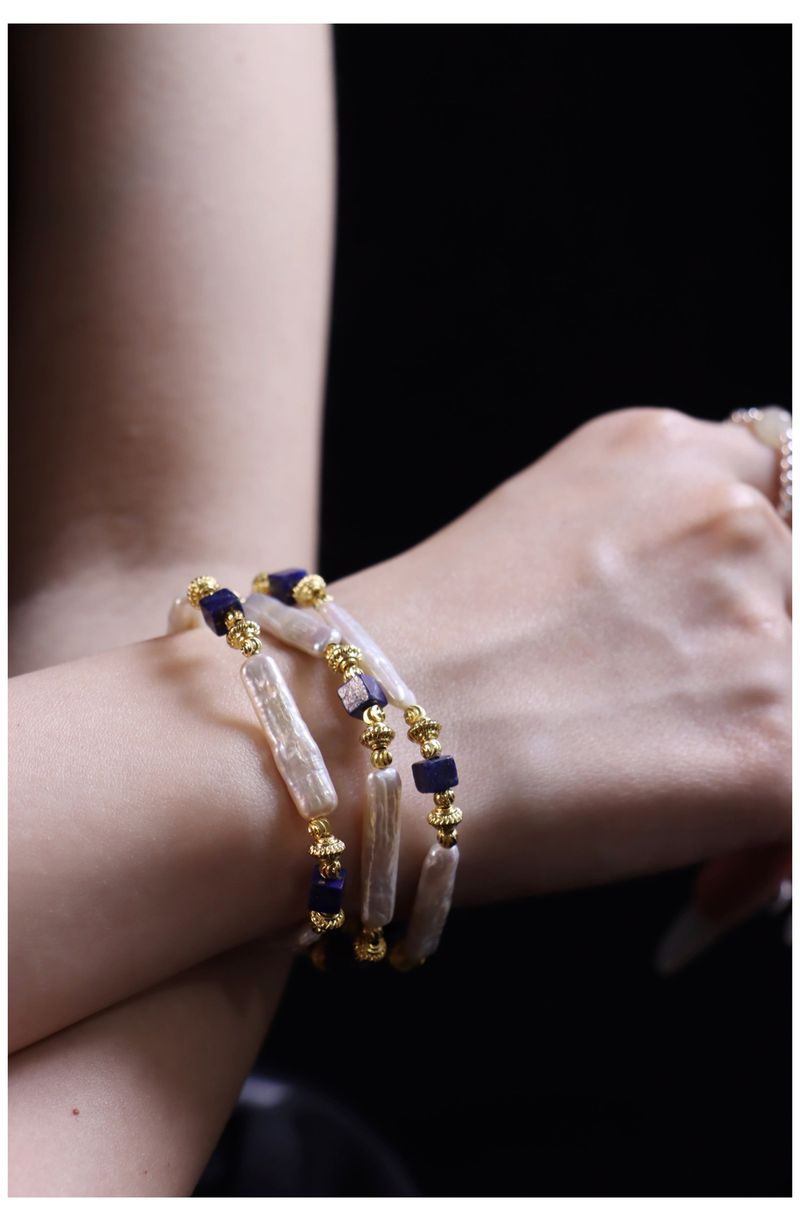 Natural Baroque Lapis Lazuli & Freshwater Pearl Beaded Necklace | Niche Design Light Luxury Clavicle Chain_voghion.com