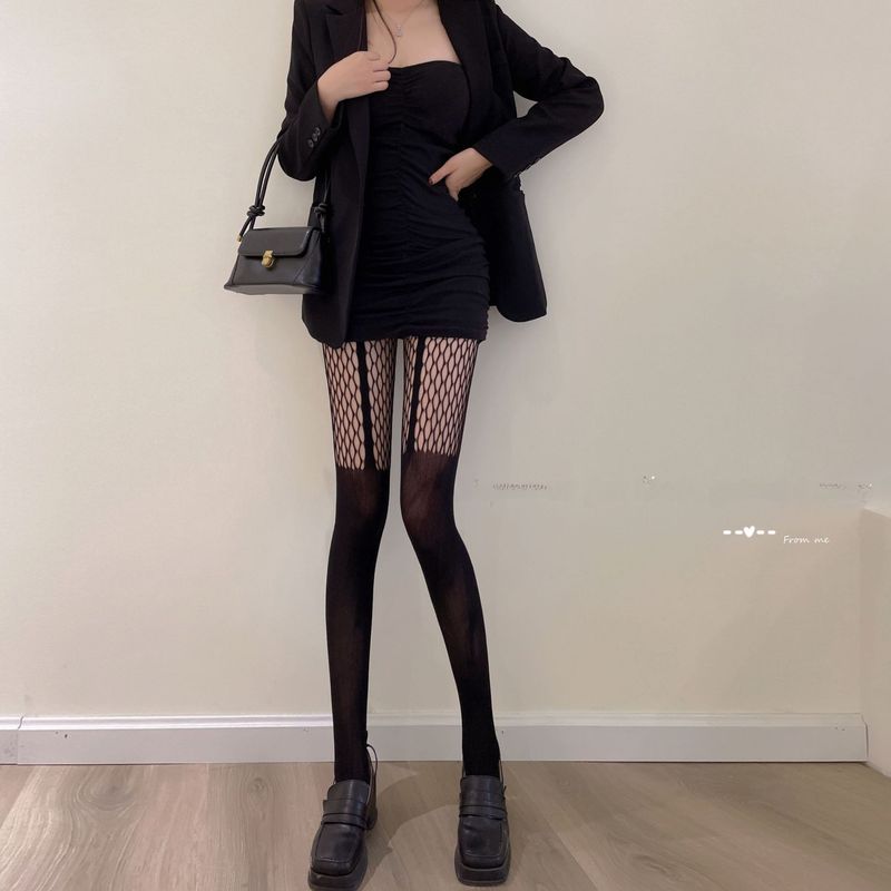 Women's summer thin dense pattern suspenders bottoming pantyhose trend Sexy Slim legs Europe and the United States spot wholesale_voghion.com