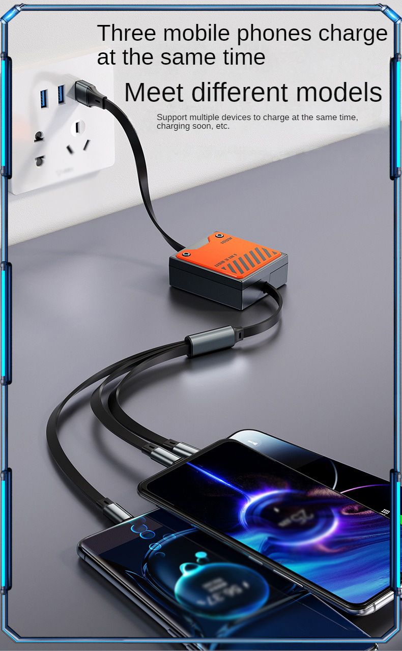 3 In 1 Multi USB Fast Charging Cable Retractable 100w Type C Charger Cord For IPhone 14 13 12 11 Pro Max Xiaomi_voghion.com