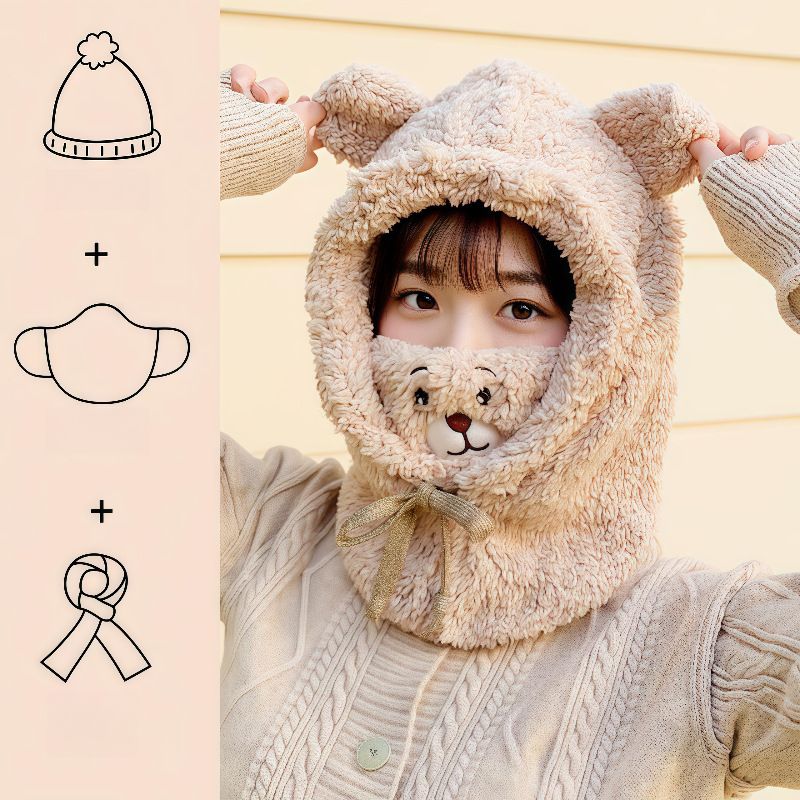 Weiblicher Herbst und Winter Vielseitiger Neuer 2025 Internet-Promi-Kapuzenschal Handschuhe Integrierter warmer Fahrradschal_voghion.com