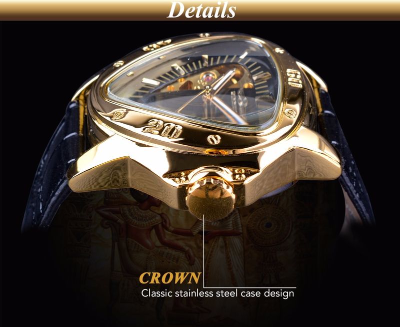 Relógio de pulso mecânico automático masculino Vencedor Steampunk Fashion Triângulo Dourado Movimento Esqueleto Misterioso Marca de Luxo_voghion.com