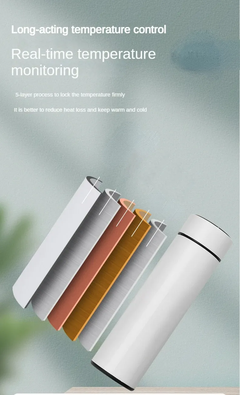 Garrafa térmica de aço inoxidável de 500 ml com visor digital de temperatura LED, copo de medição de temperatura inteligente a vácuo_voghion.com