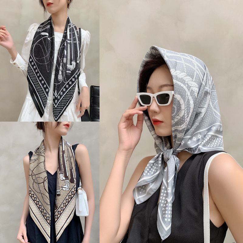 90cm unregelmäßiges Design Simulation Temperament Seidenschal Stirnband Riemen atmungsaktiv Sonnenschutz_voghion.com