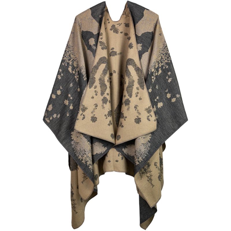 Vintage Pattern Open Front Poncho Cape Shawl_voghion.com