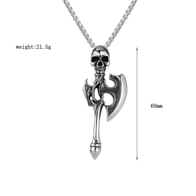 Fashion Men Skull Tomahawk Necklace Stainless Steel Punk Pendant Hip Hop Necklaces for Men Punk Jewelry Party Anniversary Gift_voghion.com