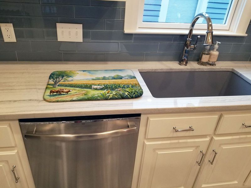 Cows By The Cornfield Dish Drying Mat Absorbent Dish Drying Mat Pad For Kitchen Counter Dish Drainer Mat For Countertop, 14 X 21", Multicolor_voghion.com