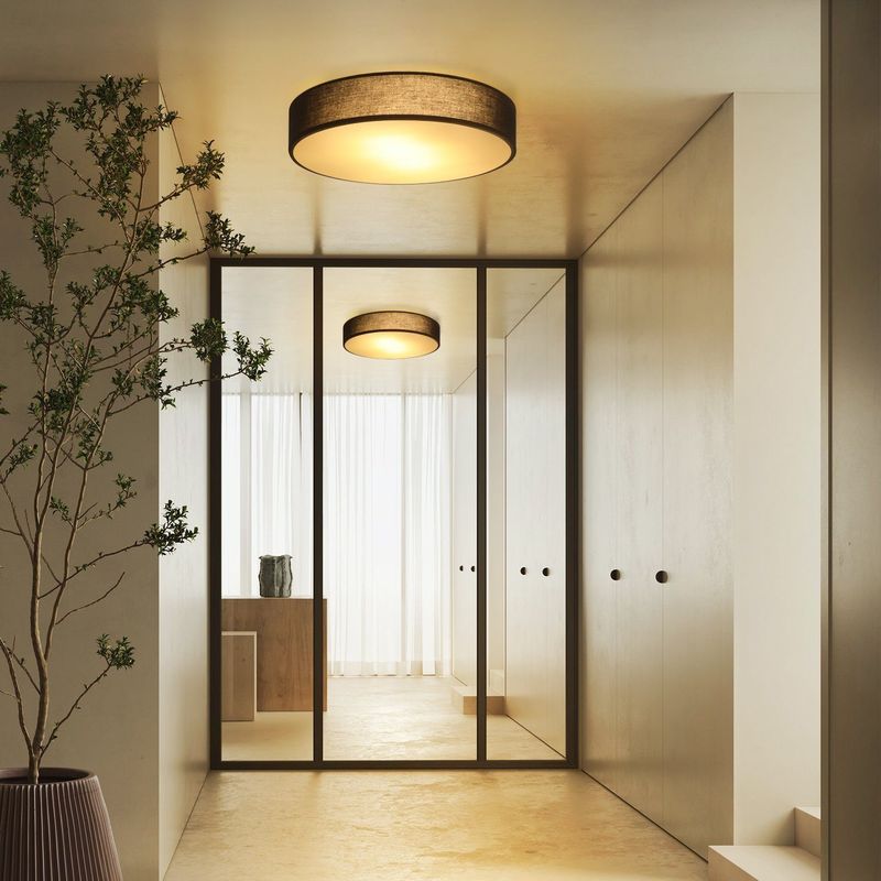 Glitzerlife Deckenlampe Weiß Deckenleuchte Rund - Moderne Schlafzimmerlampe 2 Flammig E27 Stoff Wohnzimmerlampe 38CM Küchenlampe Mit Stoffschirm Flurlampe_voghion.com