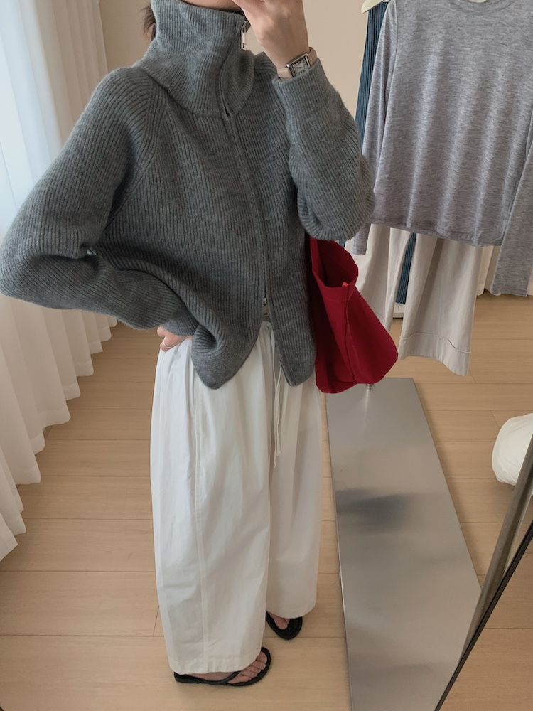 Herbst und Winter dicke doppelköpfige Reißverschluss High Neck Pullover Stehkragen Wolljacke_voghion.com
